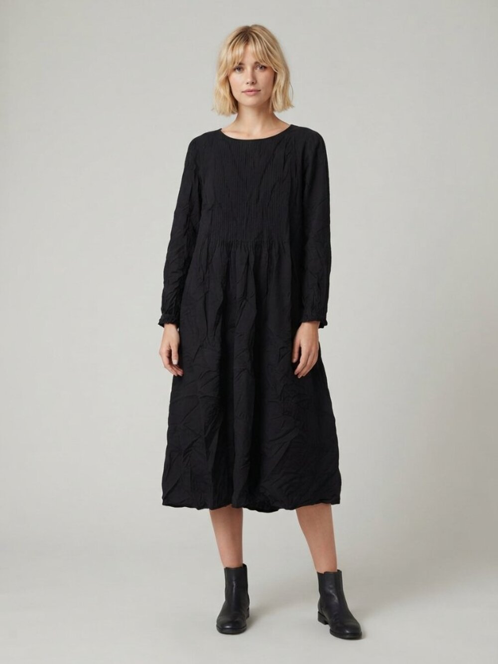 2/$30 J. Jill Pintucked Midi Shift Dress Long Sleeve Black Medium #A4712
